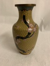 Antique Vintage Chinese Cloisonné Cherry Blossom Vase Gold Accents - £63.49 GBP
