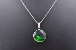 Handcrafted Rhodium Polished Green Onyx Round Shape Female Pendant Necklace Gift - £21.00 GBP+