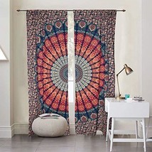 Traditional Jaipur Peacock Feather Mandala Curtain Boho Window Treatment Set Doo - £22.49 GBP