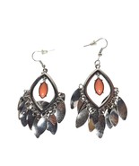 Elegant Silver Tone &amp; Coral Dangling Teardrop Earrings With Leaf Charms - $19.43 CAD