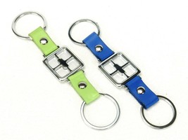 Faux Leather Dual Key Ring, Center Billboard Fob, Blue or Green, Sweda #... - $6.95