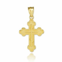 14k Solid Yellow Gold Eastern Orthodox Christian Cross Charm Pendant Necklace - £169.17 GBP+