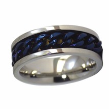 Electric Blue Chain Spinner Ring Mens Womens Stainless Steel Wedding Band 3-13 - £11.73 GBP