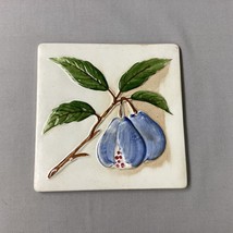 Vintage Ceramic Tile Blue Fruit Japan 6&quot; Square - £21.96 GBP