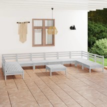 11 Piece Garden Lounge Set White Solid Wood Pine - $411.62