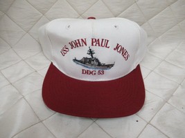 USS John Paul Jones DDG-53 Vintage Snapback Ship Navy Hat White Cap Red Bill NOS - £18.87 GBP