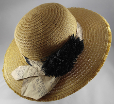 Women’s Sonoma Straw Wide Brim Floppy Hat Sunhat w John Kaldor Tie &amp; Bla... - $64.99