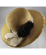 Women’s Sonoma Straw Wide Brim Floppy Hat Sunhat w John Kaldor Tie &amp; Bla... - £51.76 GBP