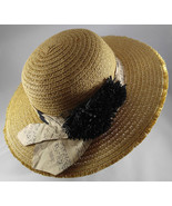 Women’s Sonoma Straw Wide Brim Floppy Hat Sunhat w John Kaldor Tie &amp; Bla... - $88.13 CAD