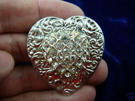 (BR-121) Heart white rhinestones love lover silver pin brooch - £20.16 GBP