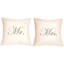 Mr and Mrs 18x18 Linen Pillow Set, Complete with Pillow Insert - £75.48 GBP