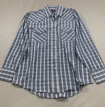 VTG Plains Western Wear Pearl Snap Western Shirt M Blue Plaid Long Sleeve Cowboy - £18.46 GBP