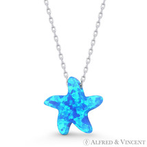 Blue Lab-Created Opal Starfish Animal Charm 925 Sterling Silver Necklace Pendant - £16.29 GBP