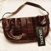BooHoo Burgundy Croc Pleated Faux Leather Underarm Bag- NEW, W/TAGS - £11.69 GBP