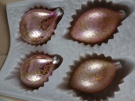 Vintage European  glass christmas ornaments 4 Egg shaped Pink with Gold glitter - £16.94 GBP