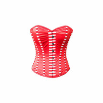 Red Satin Stripes Burlesque Costume Overbust Waist Training Bustier Cors... - £70.43 GBP