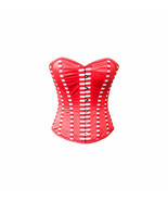 Red Satin Stripes Burlesque Costume Overbust Waist Training Bustier Cors... - £70.09 GBP