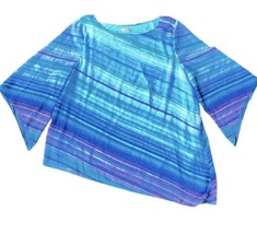 Chicos Size 4 Womens 20 Top Vivid Stripe Watercolor Asymmetrical Hem Blue - £22.15 GBP