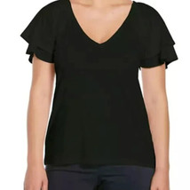 Rafaella Women&#39;s Size XXL V Neck Black Short Sleeve Top Shirt NWT - £9.17 GBP
