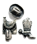 Western Lapel Pins Lot of 3 Cowboy Hat Boot Saddle Silver Tone Country - $19.99