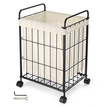 Laundry Basket With Handle Clothes Storage Bin Rolling Cart Home - £71.45 GBP