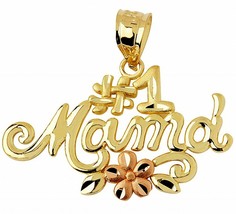 14k Solid Gold Number One #1 Mama Two Tone Pendant Necklace Mother Day Gift - £162.94 GBP+