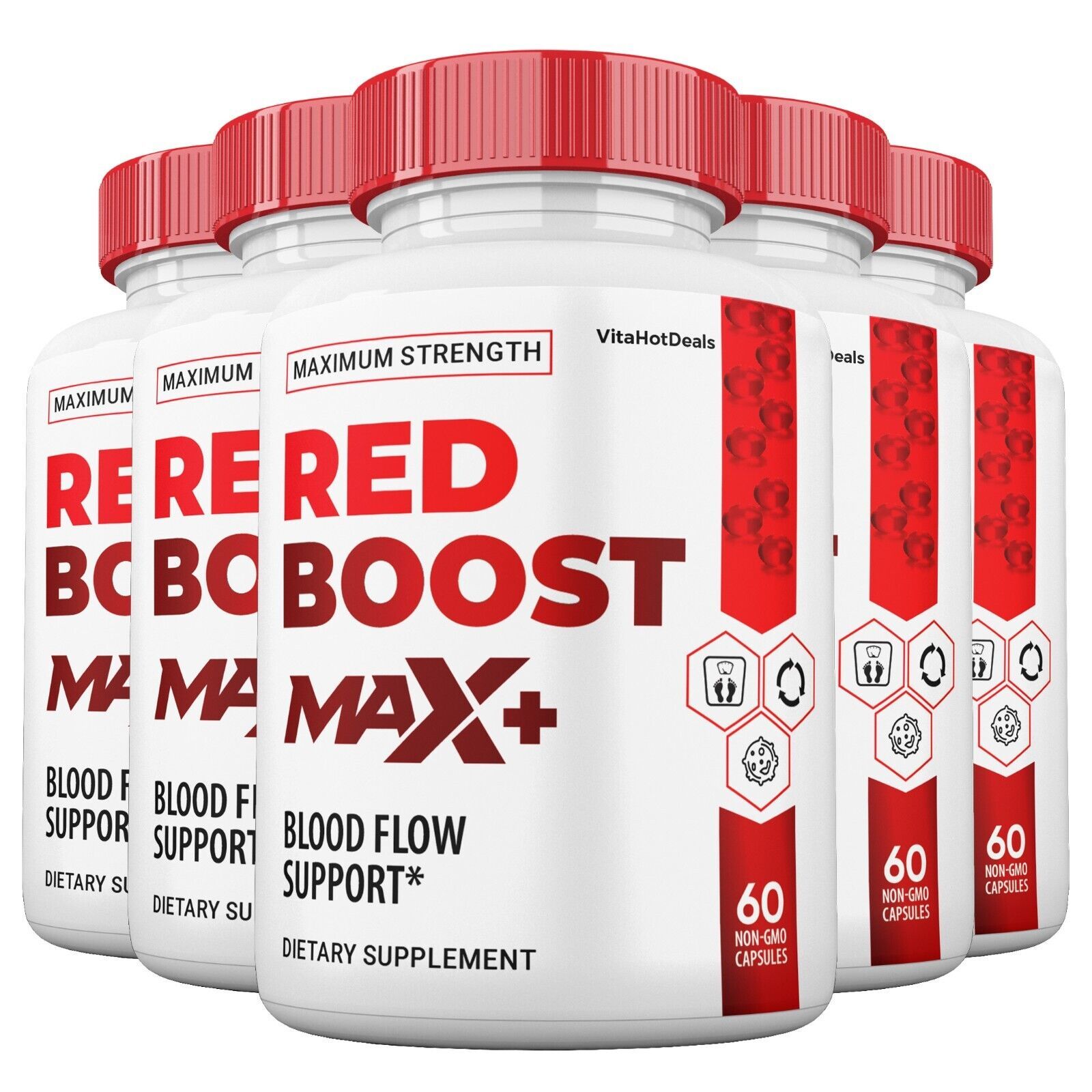5 Pack Red Boost Max + Blood Flow Support 2x Stronger Pills for Men and Women