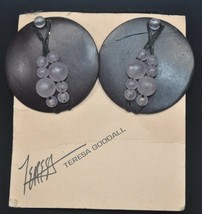 NEW Teresa Goodall Dark Brown Disc w/ Light Pink Beads Pierced Earrings - £18.09 GBP