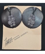NEW Teresa Goodall Dark Brown Disc w/ Light Pink Beads Pierced Earrings - £17.76 GBP