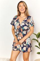 Double Take Botanical Print Surplice Neck Short Flutter Sleeves Tie Wais... - £19.57 GBP