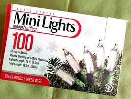 100 Basic Series Clear Christmas Mini Lights 26&#39; Indoor/Outdoor Steady/F... - £4.73 GBP