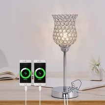 Crystal Table Lamp Modern Bedside Nightstand Dimmable Touch USB Reading Silver - £34.15 GBP