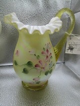 Bill Fenton glass signed pitcher opalescent ruffled with label - £186.07 GBP