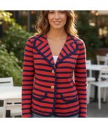 CAbi Sz M Striped Blazer Yacht Club Red Blue Gold Buttons Sweater V Neck... - $558.70 MXN