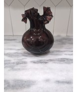 Vintage Hand Blown Deep Purple Art Glass Vase 8&quot; Tall Ruffled Edges - £37.19 GBP