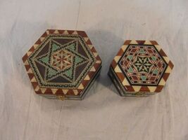 (2) Hand Made Jewelry Boxes Natural Painted / Finished Wood Clasp Closed... - $29.14
