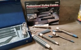 Vintage Sears Professional Curling Iron Blue Styling Combo Deluxe 5pc Blue Case - £25.66 GBP