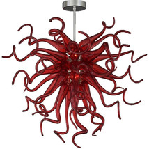 Elegant Red Hand Blown Glass Chandelier Decoration Living Room Lighting Fixture - £602.94 GBP