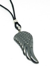 Angel Wing Necklace Hematite Gemstone Pendant Devotion Stone 30&quot; Cord Boxed Gift - £7.95 GBP
