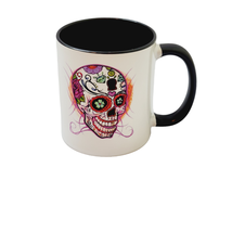 Pink Diamond Sugar Skull Mug White &amp; Black Ceramic 11 oz Coffee Tea - £11.63 GBP