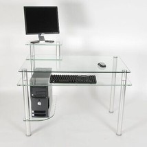 RTA Home and Office CT-009 Clear Glass and Aluminum Computer Desk - £173.59 GBP