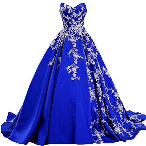 Custom Made White Lace Long Ball Gown Satin Prom Evening Dress Gothic Royal Blue