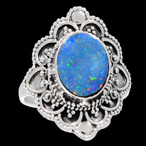 Bali Design - Australian Fire Opal 925 Sterling Silver Ring Jewelry s.6 - £71.52 GBP