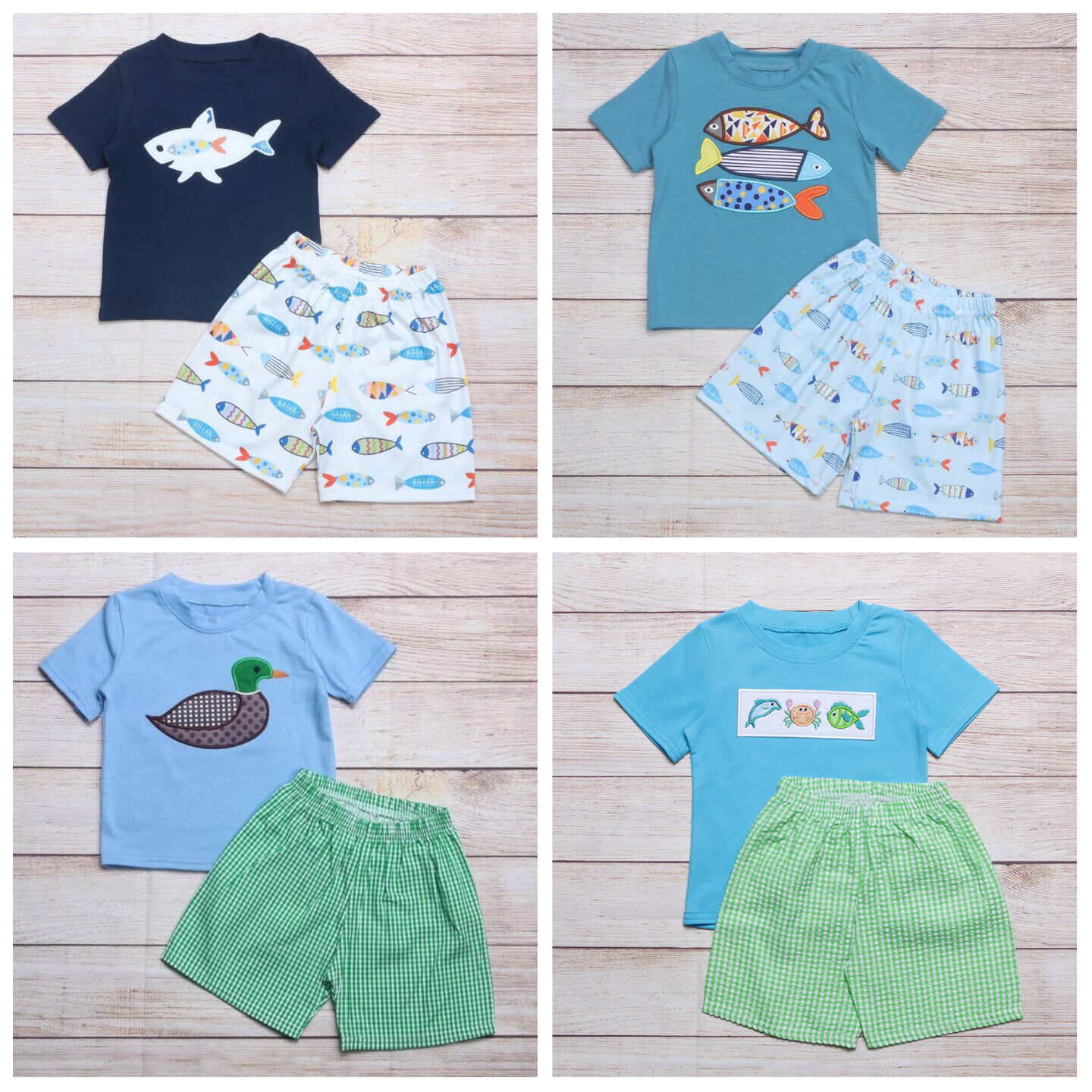 Primary image for NEW Boutique Boys Shorts Outfit Set Crab Fishing