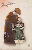 Bonne Annee~Beautiful Woman &amp; Young GIRL-1918 French Photo Postcard - £4.80 GBP