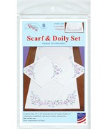 Jack Dempsey Stamped Dresser Scarf &amp; Doilies Perle Edge-Lavender Flowers - €13,94 EUR