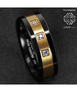 8mm Black Tungsten Ring Brushed 18K Gold Diamonds ATOP-LUXURY Men&#39;s Wedd... - $45.99