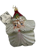 Polonaise Christmas Ornament Star Santa Head Kurt Adler Glass 3.5&quot; Tag Vintage - £38.68 GBP