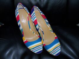 Nine West Wild Thingo Multi-Colored Striped Wedges Heels Shoes Size 8 1/... - $45.00