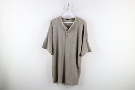 Vintage 90s Streetwear Mens Large Faded Blank Ribbed Knit Henley T-Shirt Beige - £34.99 GBP